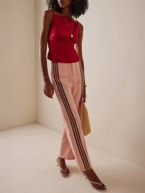 LA VESTE Riviera Pippi High-Rise Pink Wide-Leg Pants Red and Green Stripe Size M